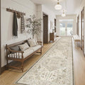Madane Hallway Runner Rug 2'6''x16' Kitchen Runner - Non Slip Vintage Runners for Hallways Washable Kitchen Rugs Soft Low Pile 2.5x16 ft Rug Runner for Laundry Room, Entryway and Bedroom, Ivory/Brown