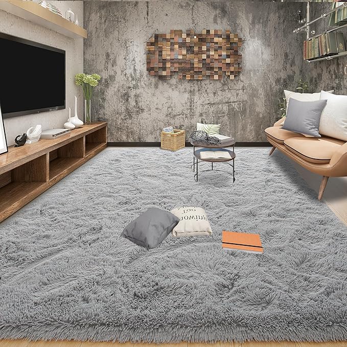 Tepook Area Rugs 9x12 for Living Room, Super Soft Fluffy Rugs for Bedroom, Modern Shaggy Rug Fuzzy Carpets for Kids, Plush Indoor Nursery Home Decor Rug with Non-Slip Bottom, Grey