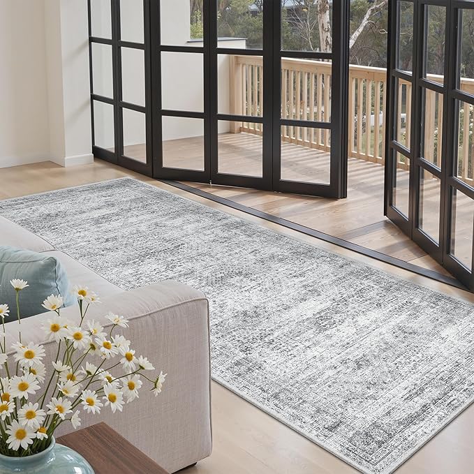 Runner Rug 3x6 Washable Non-Slip Kitchen Runner Rugs for Bathroom Laundry Room Grey Vintage Floor Carpet Runners for Hallway Entryway