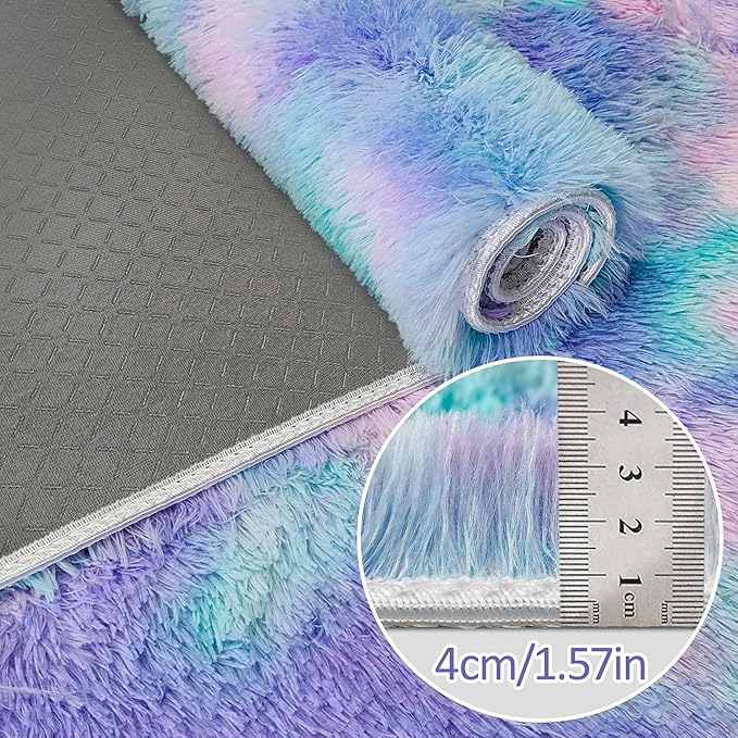 Tie-Dye Purple Rainbow Soft Shaggy Fluffy Rug for Living Room 6x9ft Anti-Skid Durable Area Rug Mat Bedside Throw Rug for Bedroom Kids Room Boys Teens Nursery Dorm Office Home Decor Carpets