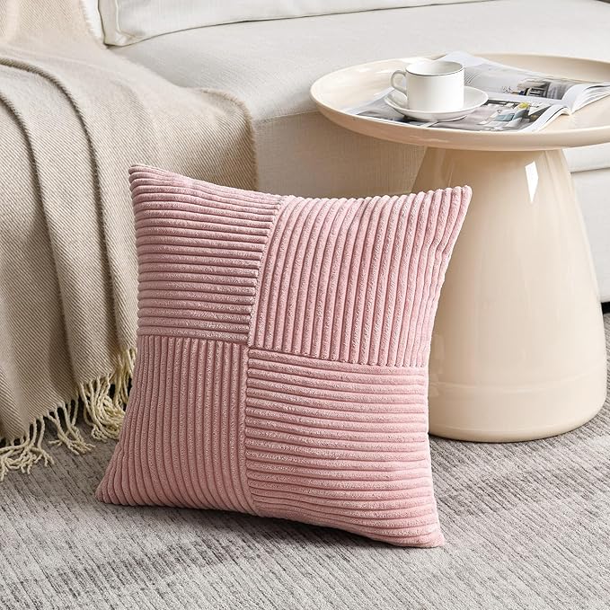 Fancy Homi 2 Packs Blush Pink Decorative Throw Pillow Covers 20x20 Inch for Living Room Couch Bed, Rustic Farmhouse Boho Home Decor, Soft Corss Corduroy Patchwork Accent Square Cushion Case 50x50 cm