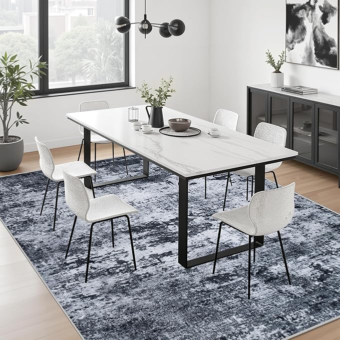 10x14 Area Rug Living Room Rug: Washable Modern Abstract Soft Thin Rug Indoor Floor No Slip Stain Resistant Carpet for Bedroom Dining Room Farmhouse Nursery Home Office - Black