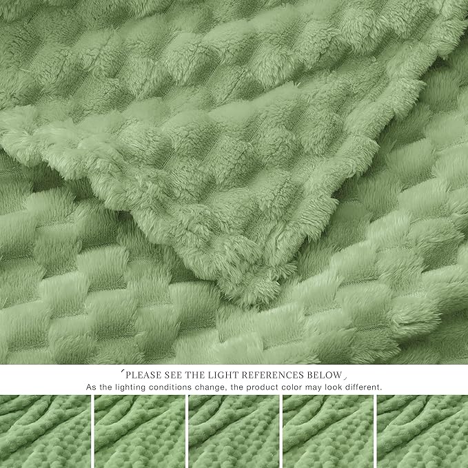 EXQ Home Fleece Blanket Twin Size for Couch or Bed - 3D Imitation Turtle Shell Jacquard Decorative Blankets - Cozy Soft Lightweight Fuzzy Flannel Blanket Suitable for All Seasons(60"×80",Sage Green)