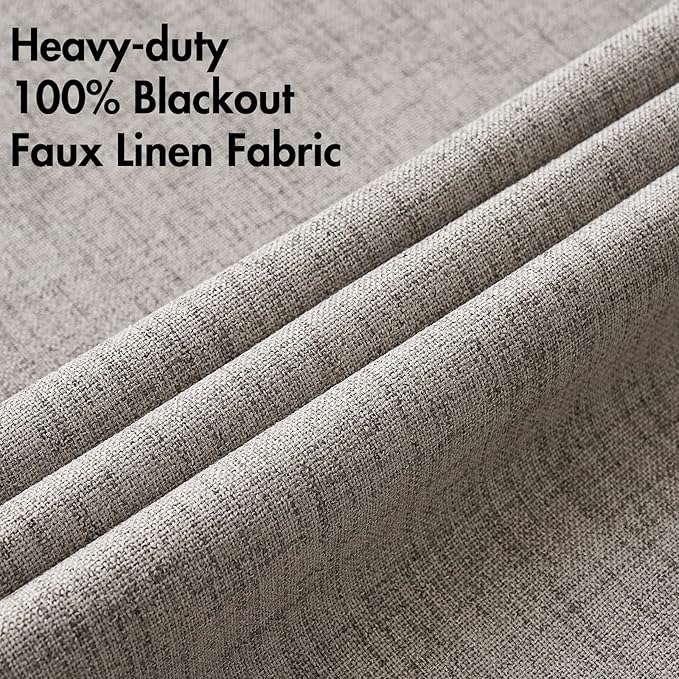 MIULEE 100% Blackout Linen Textured Curtains for Bedroom Solid Thermal Insulated Warm Taupe Grommet Room Darkening Curtains & Drapes Luxury Decor for Living Room Nursery 52 x 84 Inch (2 Panels)