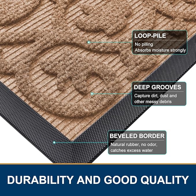 Smiry Welcome Door Mat Outside Entrance, Heavy Duty Trap Dirt and Moisture Easy Clean Low Profile Patio Porch Indoor Outdoor Front Doormat for Entry, 29.5x17 Inch, Coffee