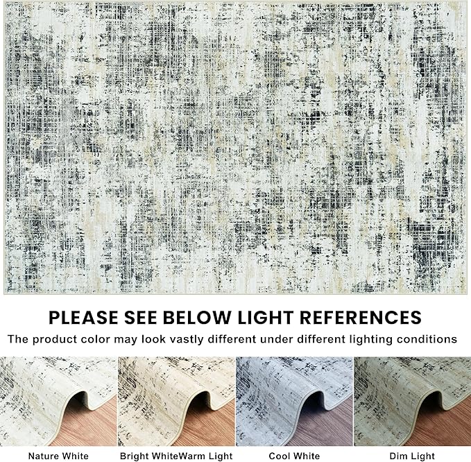 8x10 Area Rugs for Living Room Washable Rug: Anti-Skid Abstract Modern Living Room Rug Soft Thin Carpets Indoor Floor Non-Shedding Carpet for Bedroom Dining Farmhouse Nursery Black Gray Gold