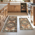 Yamaziot Washable Kitchen Runner Rug Set of 2, Non-Slip Boho Vintage Hallway Rug Runner with Rubber Backing, Stain Resistant & Low Pile Distressed Carpet Runner for Bedroom, Kitchen, Laundry, Entrance