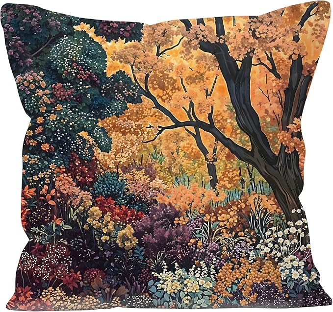 Rustic William Morris Inspired Autumn Forest Decor Throw Pillow Covers 18x18,Fall Home Room Decor, Vintage Botanical Nature Decorative Throw Pillow Covers for Home Bedroom Living Room