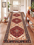 SERISSA Runner Rug for Hallways, 2'6"x8' Washable Non Slip Kitchen Runner Rug, Long Boho Rug Vintage Red Black Hallway Stair Ultra Soft Print Floor Carpet for Bedroom Bathroom Laundry Room