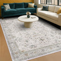 Hazo Haus Boho Light Grey Living Room Rug 6x8 - Modern Vintage Eclectic Floral Paste Neutral Taupe, Washable Low Pile Non-Slip Large Area Rugs for Dining Under Table, Bedroom