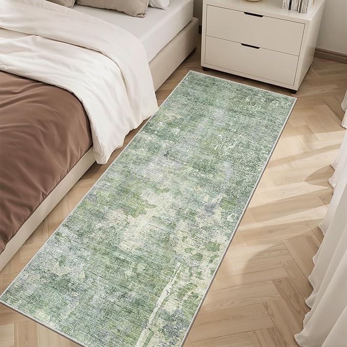 Runner Rug 2x5 Washable Non-Slip Kitchen Runner Rugs for Bathroom Laundry Room Green/Ivory Vintage Floor Carpet Runners for Hallway Entryway