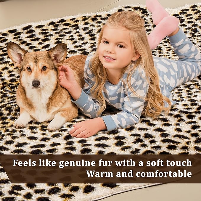 Cheetah Print Rug, Leopard Rug 4.4x5.8 Feet Faux Animal Print Skin Cheetah Area Rug for Bedroom Living Room Animal Fur Hide Rustic Antelope Multicolor