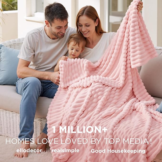 Bedsure GentleSoft Coral Pink Fleece Queen Blanket for Couch - Super Soft Cozy Blankets for Women, Cute Small Blanket for Girls, 90x90 Inches