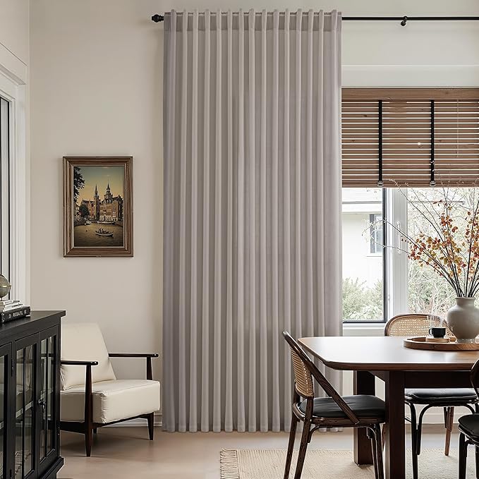 Stone Grey Linen Curtains 108 Inches Long for Living Room Simple Modern Light Filtering Semi Sheer Curtain Back Tab Rod Pocket Neutral Luxury Floor to Ceiling High Window for Bedroom 52x108, 2 Panels