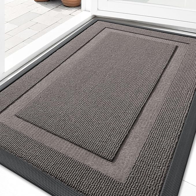 OLANLY Front Door Mat Indoor Outdoor Entrance, Waterproof All-Season, All-Weather Doormat, Sturdy Natural Rubber, Low Profile, Easy Clean Patio Porch Entryway Mat, 33x21, Taupe