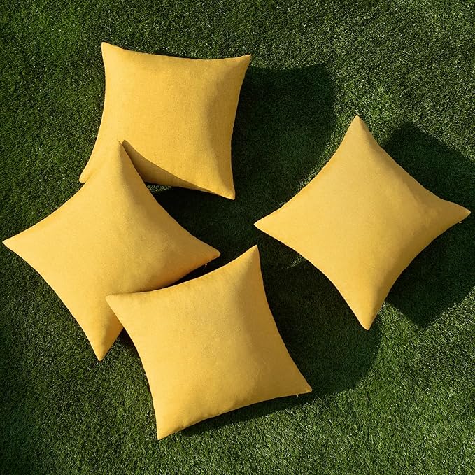 MIULEE Pack of 4 Decorative Outdoor Throw Pillow Covers Linen Waterproof Pillow Covers Farmhouse Cushion Cases for Patio Garden Tent Balcony Couch Sofa 16x16 inch Yellow