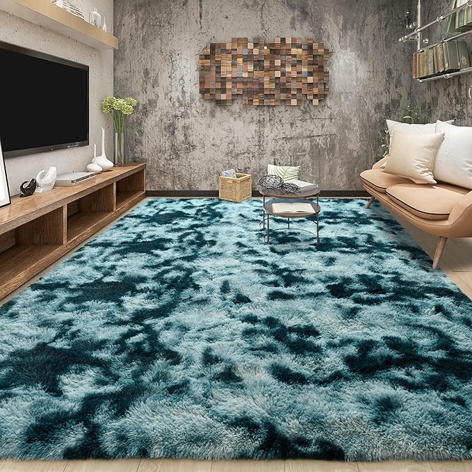 Tepook Soft Fluffy Rugs for Living Room, 5x8 Shaggy Area Rug for Bedroom, Modern Shag Rug Fuzzy Carpets for Kids, Plush Indoor Nursery Home Decor Rug with Non-Slip Bottom, Peacock Blue