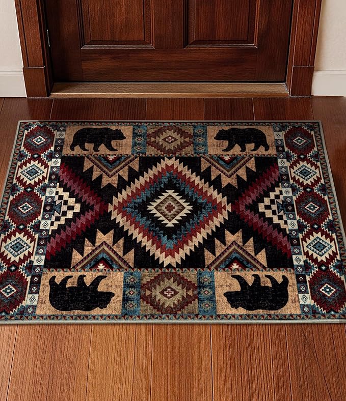 YIHOUSE Western Entryway Rug, 2x3 Rustic Washable Rug, Non-Slip Indoor Door Mat Ultra-Thin for Kitchen, Mudroom, Laundry Room, Bedroom Entry