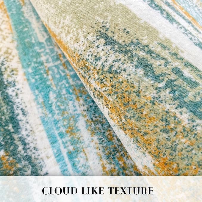 Lansny Modern Abstract 5x7 Machine Washable Area Rug Non-Slip Soft Bedroom Living Romm Rug Green Mustard Multi Ultra Thin Print Faux Wool Floor Carpet Throw Rug for Nursery Playroom Dining Room Office