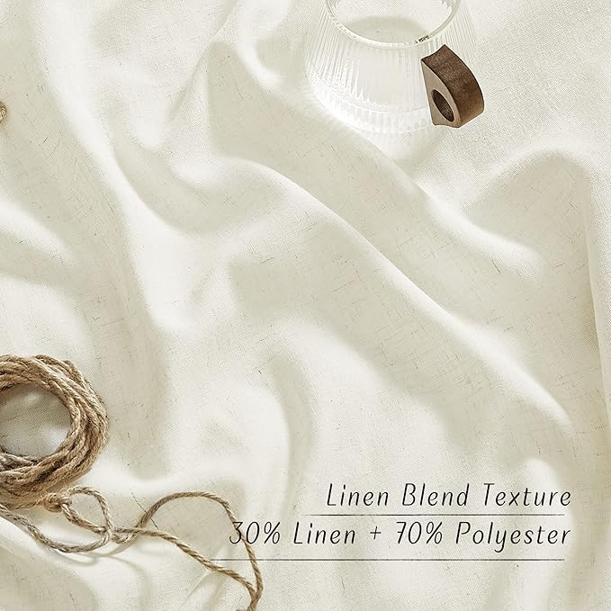 NICETOWN Flax Linen Blend Curtains for Bedroom, Vintage Grommet Top Semi Sheer Curtain Drapes Privacy Assured Window Treatment Light Reducing for Living Room, Off White, W55 x L63, Set of 2