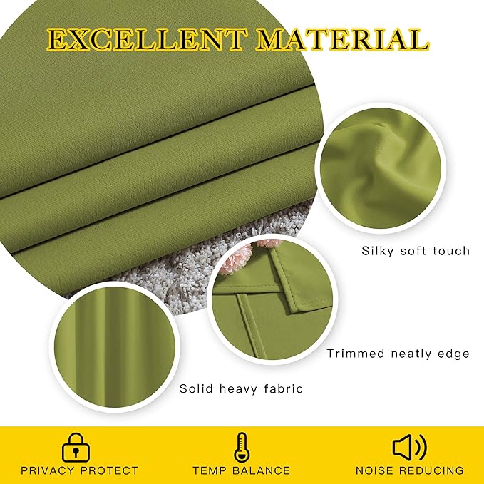NICETOWN Fresh Green Blackout Curtains for Living Room, Grommet Thermal Insulated Window Drapes Room Divider Blinds Sound Reducing for Living Room, W46 x L102, 2 Pieces