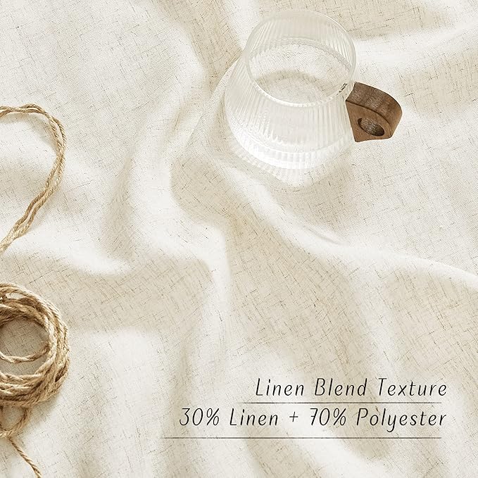 NICETOWN Natural Flax Linen Bedroom Curtains 90 inches Long, Grommet Semi Sheer Vertical Drapes Privacy Added with Light Filtering for Living Room/Home Office, W55 x L90, 2 Pieces