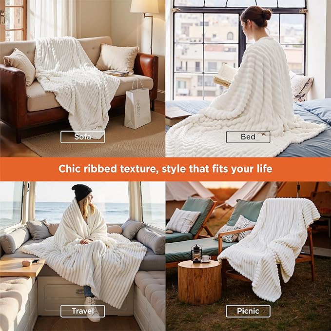 Bedsure GentleSoft White Throw Blanket for Couch - Mothers Gifts Day Birthday Gifts for Women Mom Her, Soft Cozy Fleece Throw Blanket for Girl, Room Home Bedroom Spring Decor, Off White, 50x60 Inches