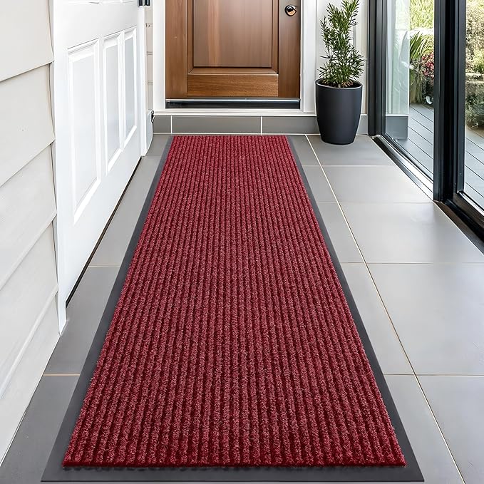 OLANLY Front Door Mat Indoor Outdoor Entrance, Waterproof Heavy Duty Doormat, Fade Resistant, Low Profile, Easy Clean Patio Porch Welcome Floor Mats for Entry, 59x20, Wine Red