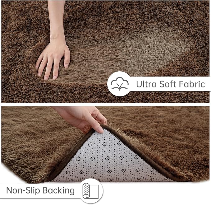 Goideal Fluffy Rug for Bedroom Living Room, 3x5 Brown Area Rugs, Faux Fur Shag Modern Carpet Ultra Soft Girls Boys Room Home Decor, Solid