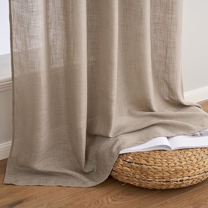 MIULEE Taupe Linen Curtains 72 Inch Length 2 Panels for Bedroom Living Room, Soft Thick Linen Textured Window Drapes Semi Sheer Light Filtering Back Tab Rod Pocket Burlap Look Decor, W37xL72