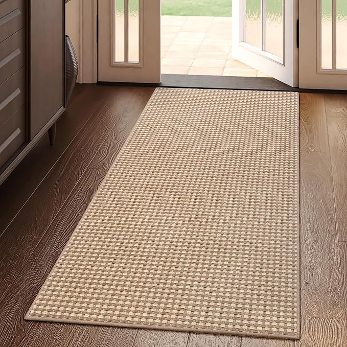 YDKGL 2x4 ft Entryway Rug Indoor Door Mat Non Slip Boho Woven Washable Area Rugs Kitchen Runner Rug Mat, Front Entry Rugs Entrance Doormat for Hallway Porch Bathroom Laundry Room, Brown 24"x48"