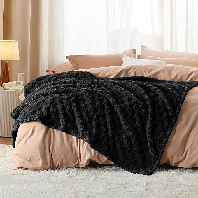 Bedsure GentleSoft Black Throw Blanket for Couch - Super Soft Cozy Blankets Gifts for Kids Girls, Cute Small Fleece Throws for Bedroom Home Decor, 50x70 Inches