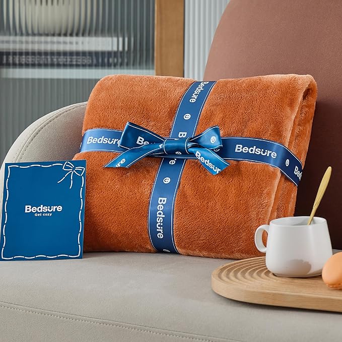 Bedsure GentleSoft Fleece Throw XL Blanket Dark Orange - 300GSM Soft Lightweight Plush Cozy Blankets for Bed, Sofa, Couch, Travel, Camping, 50x70 inches