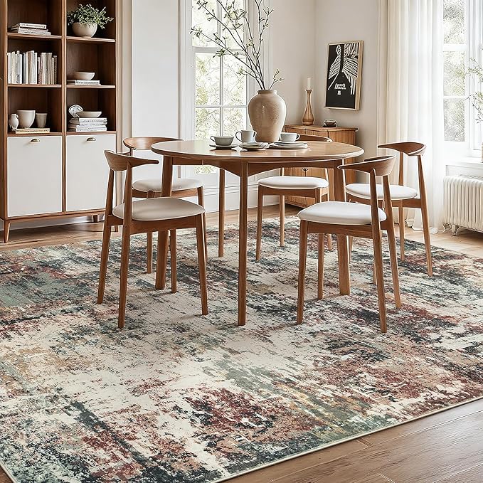 Rugflix 5x7 Area Rugs for Living Room, Washable Large Rug Stain-Resistant Low Pile, Modern Carpet for Dining Room Home Office Kid Room Nursery Bedroom, Rust