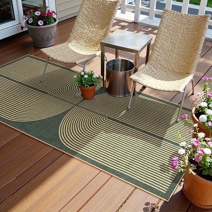 Lahome Enfys Modern Rainbow Easy Jute Entryway Runner Rug, Washable Carpet Runners for Hallway 6ft, Farmhouse Non Slip Stain Resistant Kitchen Mats for Floor Laundry Room Porch Bedroom, Dark Green