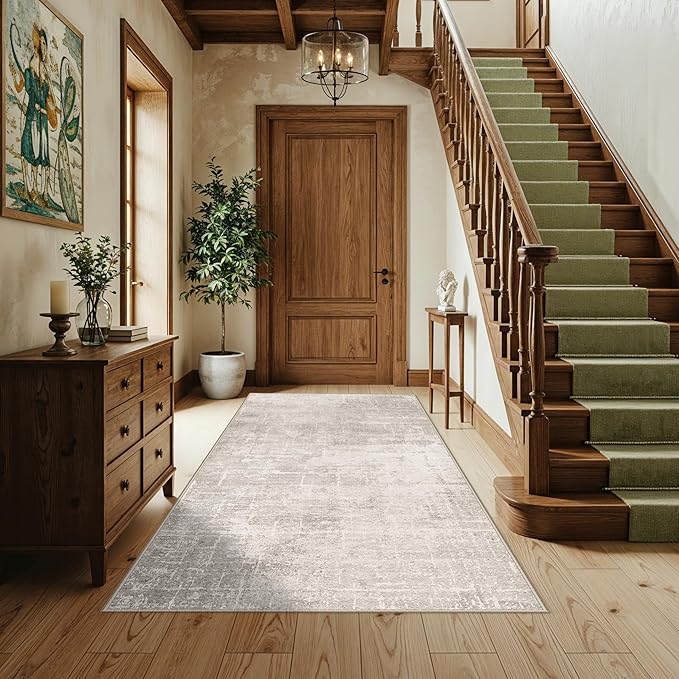4x6 Living Room Area Rugs: Washable Abstract Non-Slip Small Carpet for Kitchen Bedroom Non-Shedding Floor Mat for Kids Room Office Stain Resistant Low-Pile Rug for Entry Dining Room(4x6,Beige/Cream)