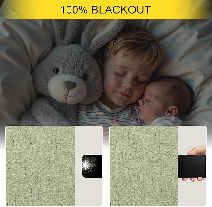 Light Sage Green Black Out Curtains 96 Inch Long for Bedroom 2 Panel Linen Textured Boho Blackout Curtains Darkening Neutral Farmhouse Thermal Drapes for Sliding Doors Patio Living Room 52x96 Length