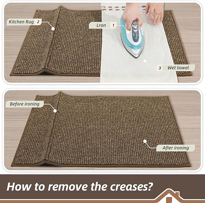 BEQHAUSE Kitchen Rugs 32"x48", Non-Slip Kitchen Mats for Floor, Super Absorbent and Stain Resistant Kitchen Rugs, Machine Washable Rugs for Kitchen, Hallway, Laundry & Sink, Brown