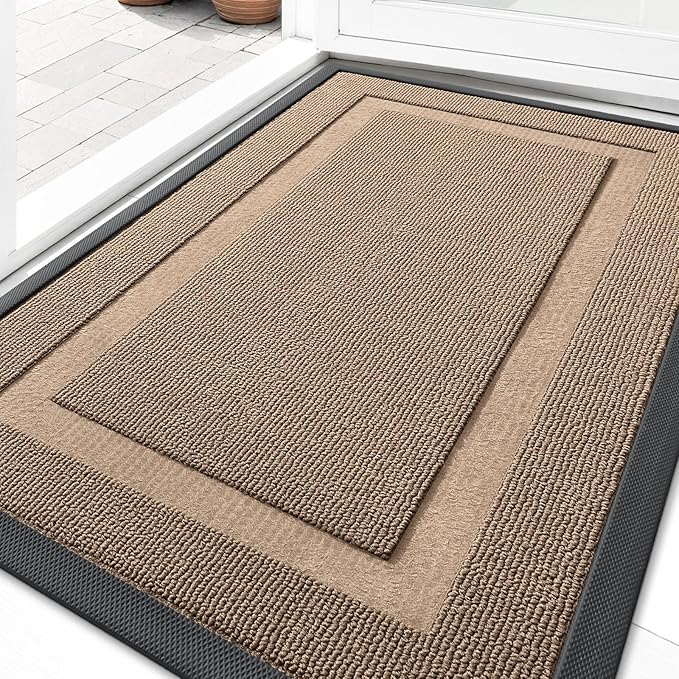 OLANLY Front Door Mat Indoor Outdoor Entrance, Waterproof All-Season, All-Weather Doormat, Sturdy Natural Rubber, Low Profile, Easy Clean Patio Porch Entryway Mat, 29.5x17, Mocha