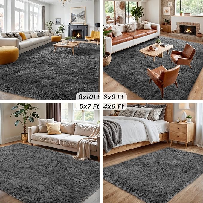 2x6 Bedside Area Rugs for Bedroom: Soft Fluffy Shag Gray Rug for Hallway, Non-Slip Fuzzy Plush Living Room Rug Indoor Floor Carpet for Kids Rooms, Dorm, Nursery, Modern Home Aesthetic Decor