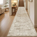 Runner Rug 2'6" x 12' Washable Non-Slip Runner Rugs for Kitchen Bathroom Laundry Room Vintage Ultra Thin Runners for Hallway Entryway Brown