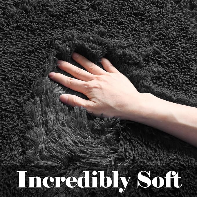 ONASAR Black Runner Rugs for Bedroom Living Room, 2x6 Bedside Fluffy Area Rug, Indoor Ultra Soft Plush Shaggy Furry Floor Throw Carpet for Hallway Nursery Kids Boys Girls Dorm Closet Home Decor