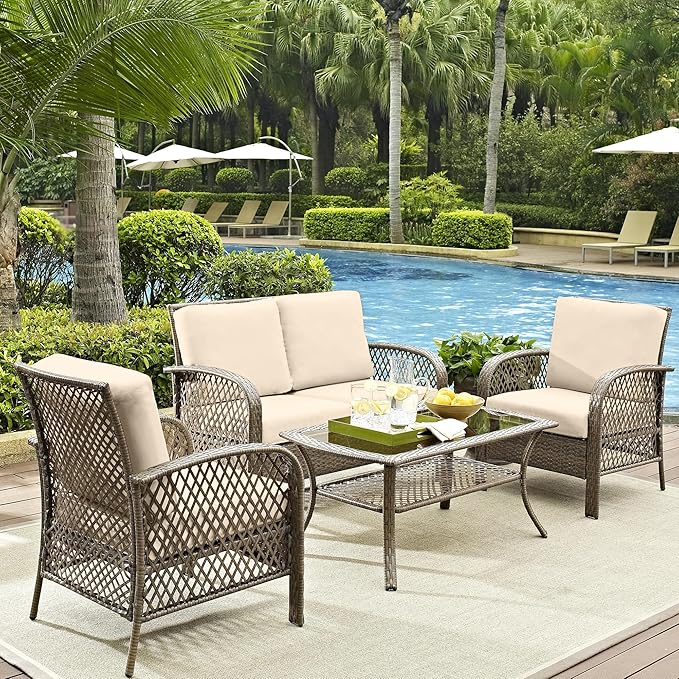 8Pcs Outdoor Cushion Covers, Patio Cushion Covers,Stretch Elastic Slipcovers, Replacement Washable & Reusable Furniture Protector for Patio Couch (Beige,Cover Only)