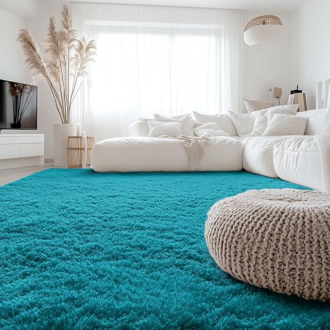 OLANLY 6x9 Machine Washable Large Area Rugs for Living Room, Bedroom, Soft Fluffy Shaggy Bedside Rug, Indoor Floor Carpet for Kids Girls and Boys, Dorms, Nursery, Home Decor Aesthetic, Teal