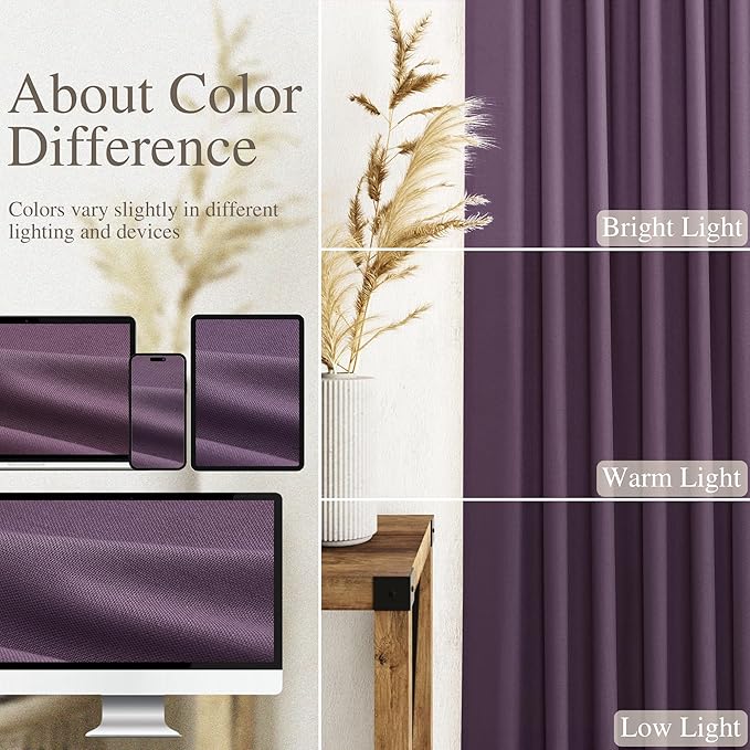 Nanspring Plum Linen Curtains 84 Inch Length 2 Panels Set for Living Room Rod Pocket Back Tab Light Filtering Window Drapes for Bedroom Dining Room Protect Privacy Country Farmhouse Decor 52x84