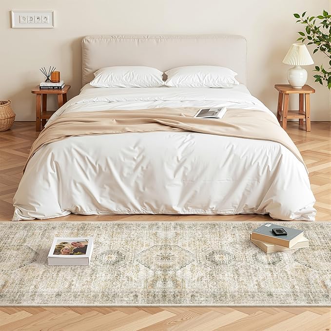 2x5 Rug Runner Washable for Entryway, Soft Bathroom Rugs with Non-Slip Backing, Abstract Low Pile Hallway Runner, Vintage Small Kitchen Carpet for Stair, Laundry Room(2'x5', Grey/Yellow)