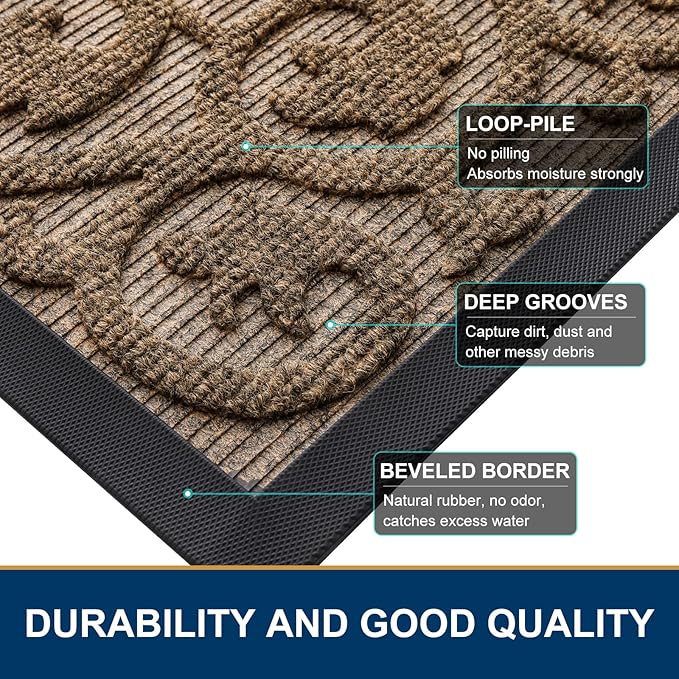 Smiry Welcome Door Mat Outside Entrance, Heavy Duty Trap Dirt and Moisture Easy Clean Low Profile Patio Porch Indoor Outdoor Front Doormat for Entry, 47x32 Inch, Brown