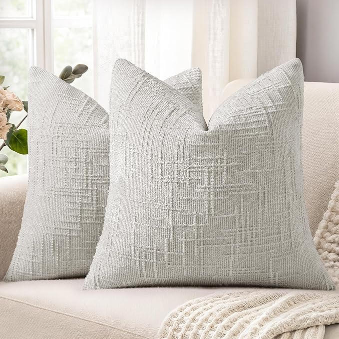 decorUhome Light Grey Chenille Euro Sham Throw Pillow Covers 24x24 Set of 2 Textured Soft Cozy Slubby Couch Pillow Covers Modern Farmhouse Boho Decorative Pillow Cases for Bed Sofa Living Room
