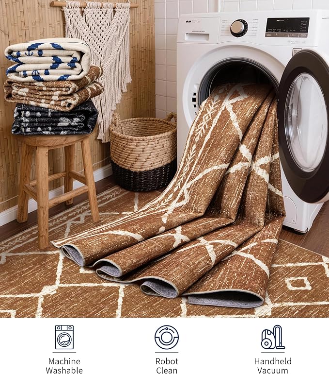 YIHOUSE Western Rugs for Living Room, 6x9 Moroccan Area Rug, Aztec Burnt Orange Large Rug, Southwestern Soft Low-Pile Washable Rugs for Bedroom, Dining Room