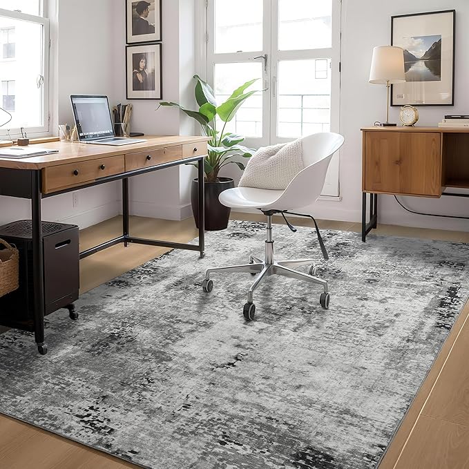 Ompaa Living Room Rug 5x8 Gray Area Rug Machine Washable Boho Rug Non Slip Abstract Vintage Indoor Large Rugs for Bedroom, Classroom, College Dorm, Farmhouse, Dining Room, Kids Playroom